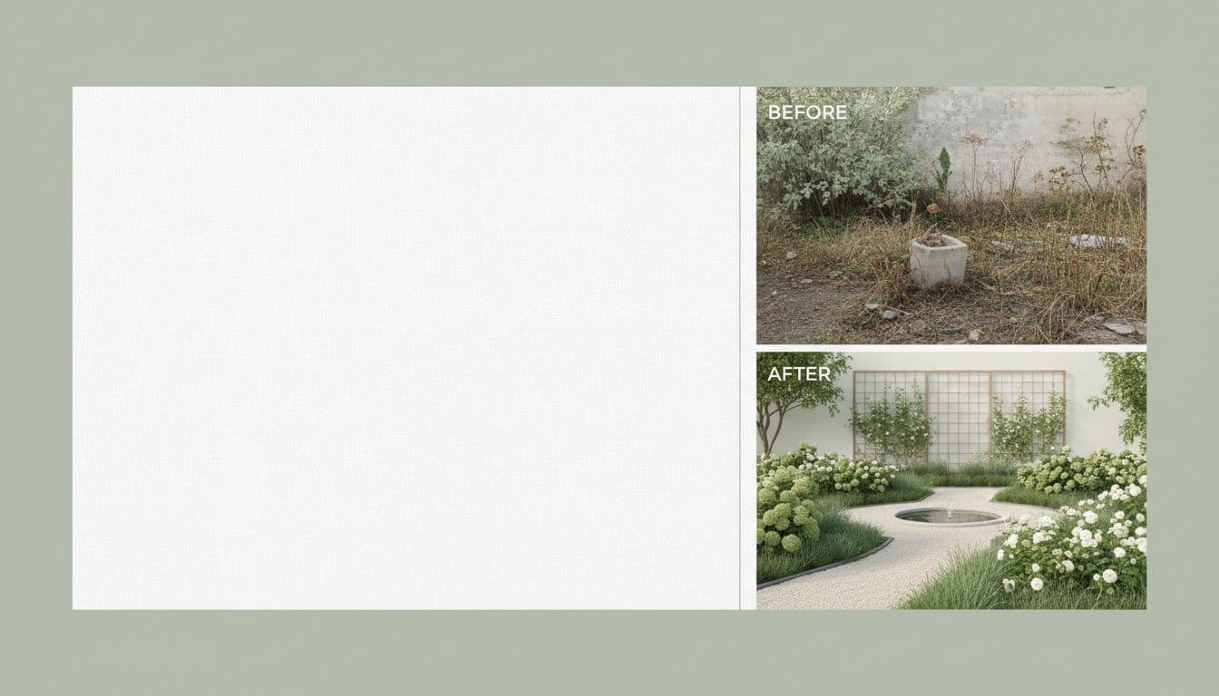 FlorAI AI Garden Design final inspiration – before and after garden transformation